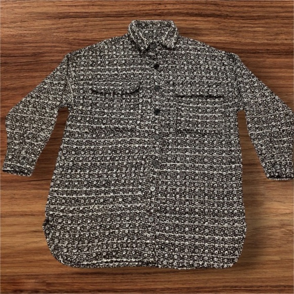 Fantastic Fawn Tweed Button Front Shirt Jacket Black White Sparkle Size S